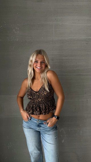 Leopard Print Ruffle Tank Top