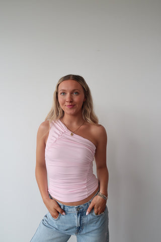 Petal Pink One Shoulder Ruched Top