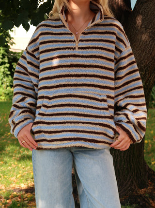 Striped Sherpa Pullover Quarter-Zip