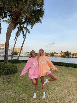 Papaya Orange Varsity Sunkissed Embroidered Mockneck Sweatshirt