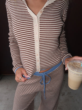 Neutral Striped Knit Wide Leg Pants