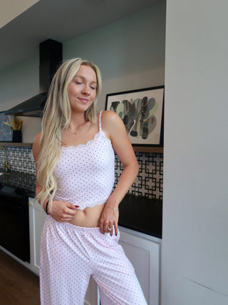 Flow Lace Tank Top - Pink/Black Polka Dot