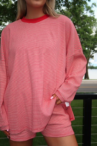 Red and White Striped Oversized Top