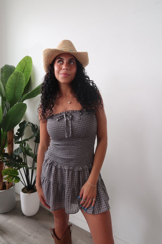 Smocked Bodice Low Waist Strapless Dress