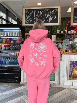 Pink Tropical Embroider Hoodie
