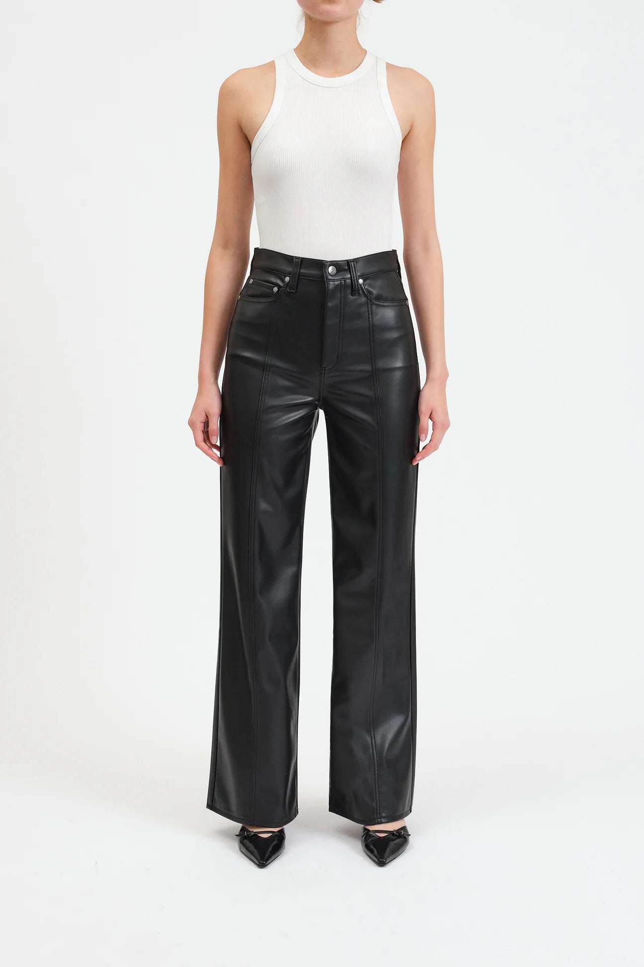 Daze Far Out High Rise Wide Leg Cinematic Faux Leather Pants