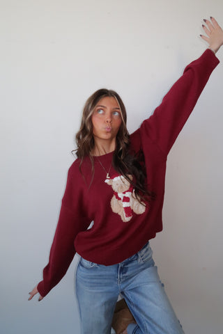 Burgundy Teddy Bear Sweater