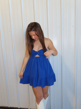 Royal Blue Strapless Dress With Open Back