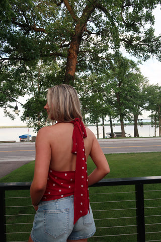 Polka Dot Cowl Neck Top with Attached Scarf