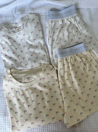 Pale Yellow Sunkissedcoconut American Flag PJ Shorts