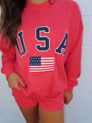 “USA” Long Sleeve Crewneck Oversized Sweatshirt