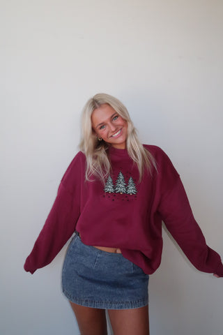 Burgundy Christmas Tree Crewneck