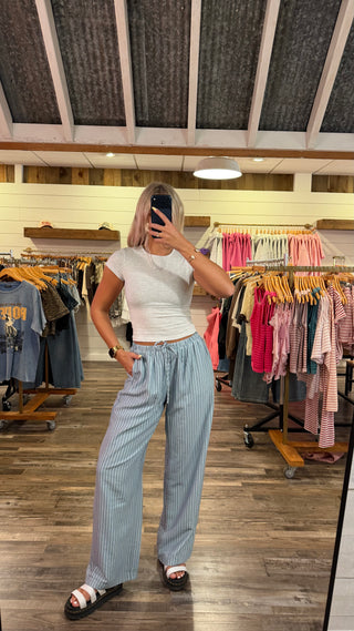 Blue Wide Leg Pinstripe Pants