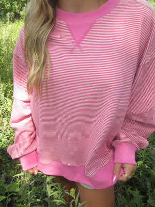 Pink Stripe Drop Shoulder Sweatshirt