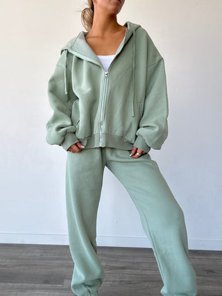 Sage Green Staple Oversized Zip-Up Hoodie