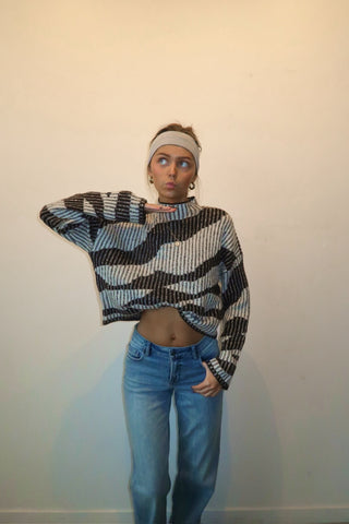 Brown & Cream Mock Neck Sweater