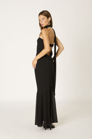 Black Strapless Maxi Dress With Scarf