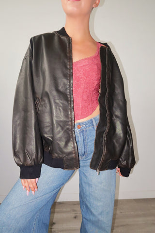 Dark Brown Faux Leather Jacket