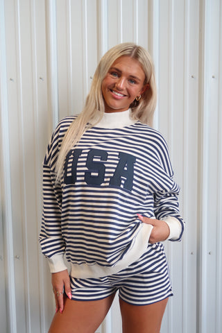 USA Navy Striped Mockneck