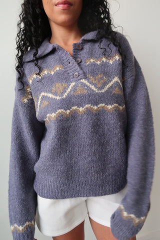 Dusty Blue Collared Sweater