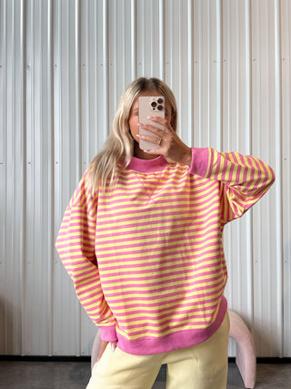 Oversized Pink Lemonade Striped Mockneck