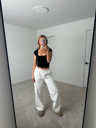 Long White Staple Wide Leg Sweatpants