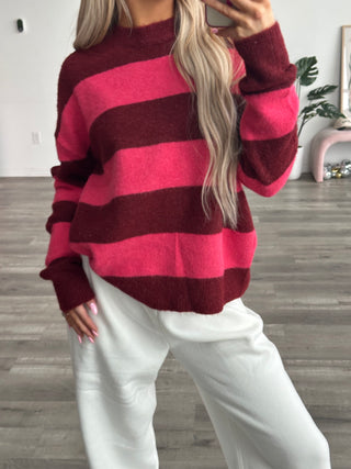 Berry Striped Oversized Sweater