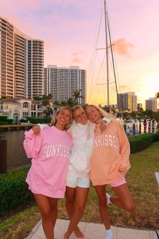 Papaya Orange Varsity Sunkissed Embroidered Mockneck Sweatshirt