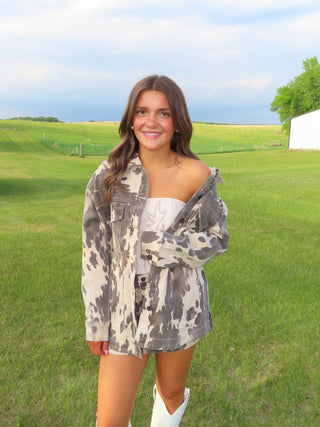 Hidden Cow Print Oversized Shacket