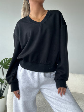 Inspira Every Day Black V-Neck Long Sleeve Sweatshirt