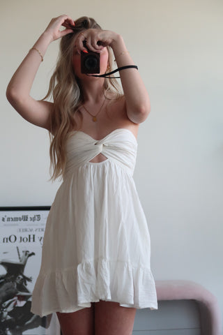 White Strapless Dress With Open Back