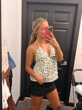 Black and White Polka Dot Ruffle Halter Top