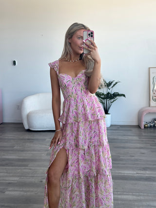 Pink Multi Floral Ruffle Maxi Dress