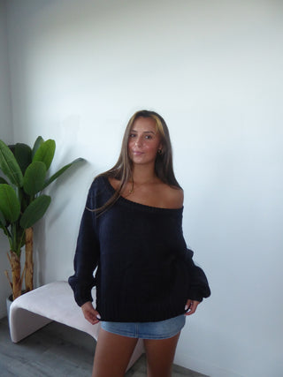Navy Off The Shoulder Knit Sweater
