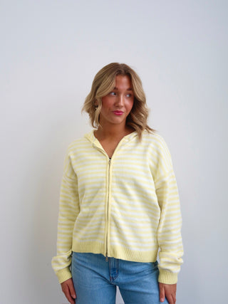 Sunday Zip Stripe Sweater - Yellow & White