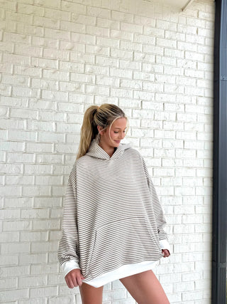 Brown And White Big Striped Hoodie