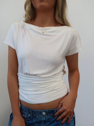 White Drape Boat Neck Top