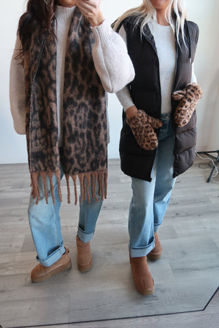 Leopard Fur Convertible Mittens
