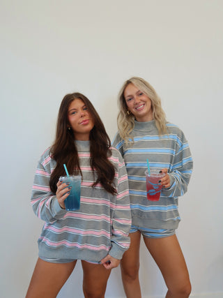 Grey & Blue Striped Shorts