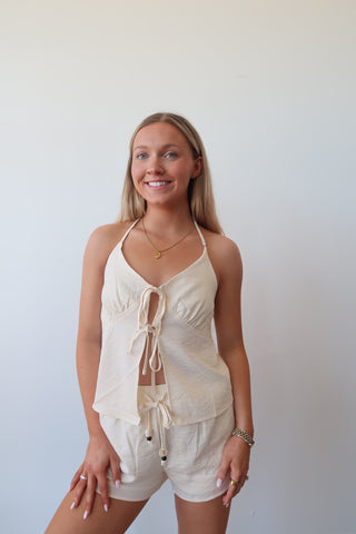 Ivory Shorts With Beaded Strings