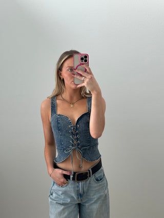 Front Lace Up Denim Corset Top