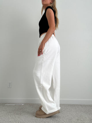 Long White Staple Wide Leg Sweatpants