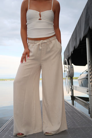 Soft Tan Tencel Wide Leg Pants