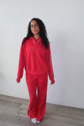 Modal Red Side Stripe Crewneck