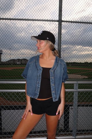Hidden Dark Wash Cropped Shirt