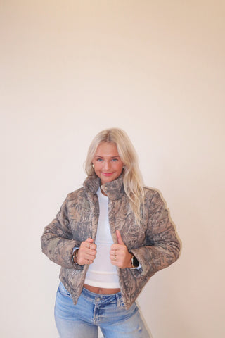 Cropped Camo Puffer Jacket