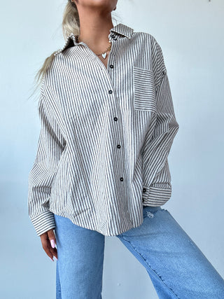 Natural & Black Striped Button Down