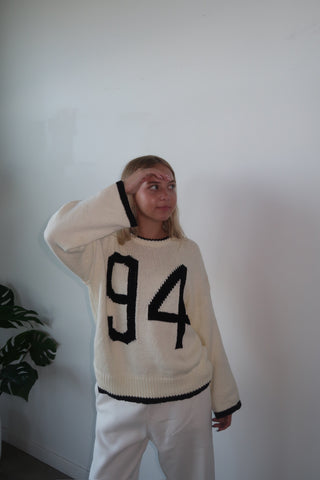 Knit “94” Cream & Black Jersey Sweater