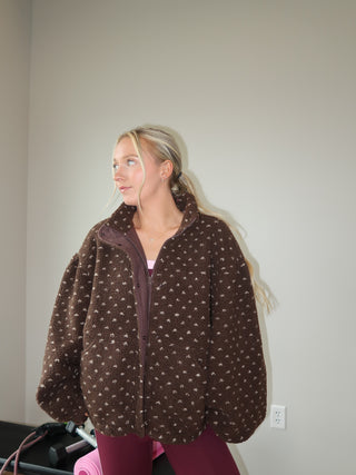 Polka Dot Sherpa Jacket - Brown/Tan