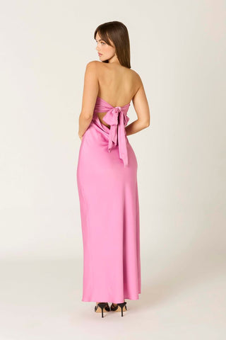 Peony Pink Satin Strapless Maxi Dress With Open Back